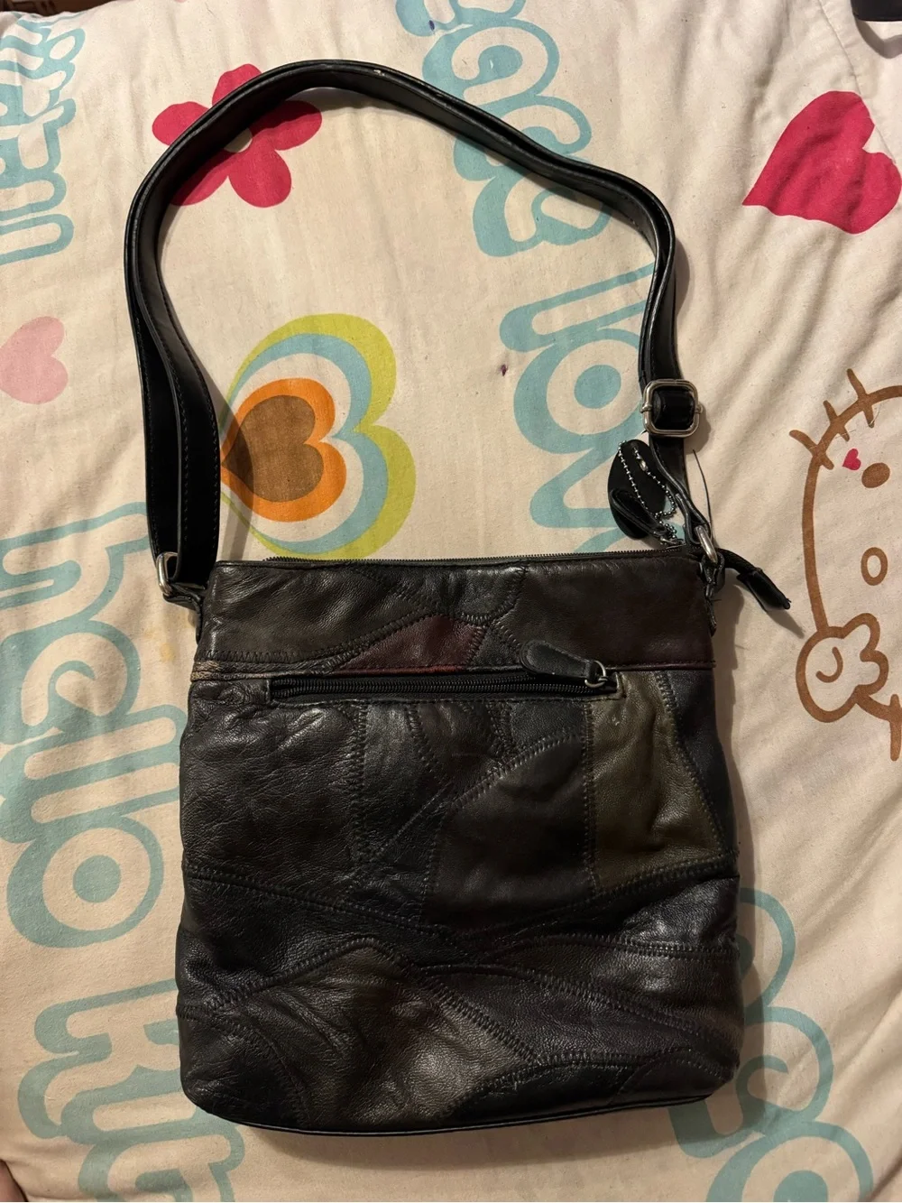 Jaclyn Smith Black Patchwork Leather Messenger Bag
